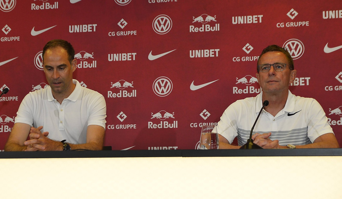 Sven Mintzlaff (l.) und Ralf Rangnick (r.) — die Macher hinter dem Erfolg. Foto: Imago Images